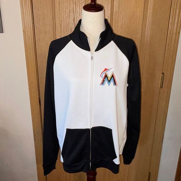 PINK Victoria’s Secret MLB Miami Marlins Full Zip White Black Top Jacket Large - Picture 2 of 7